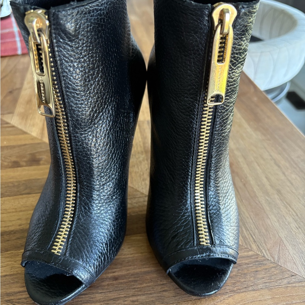 Burberry Gold Zipper Black Ankle Booties, size 37